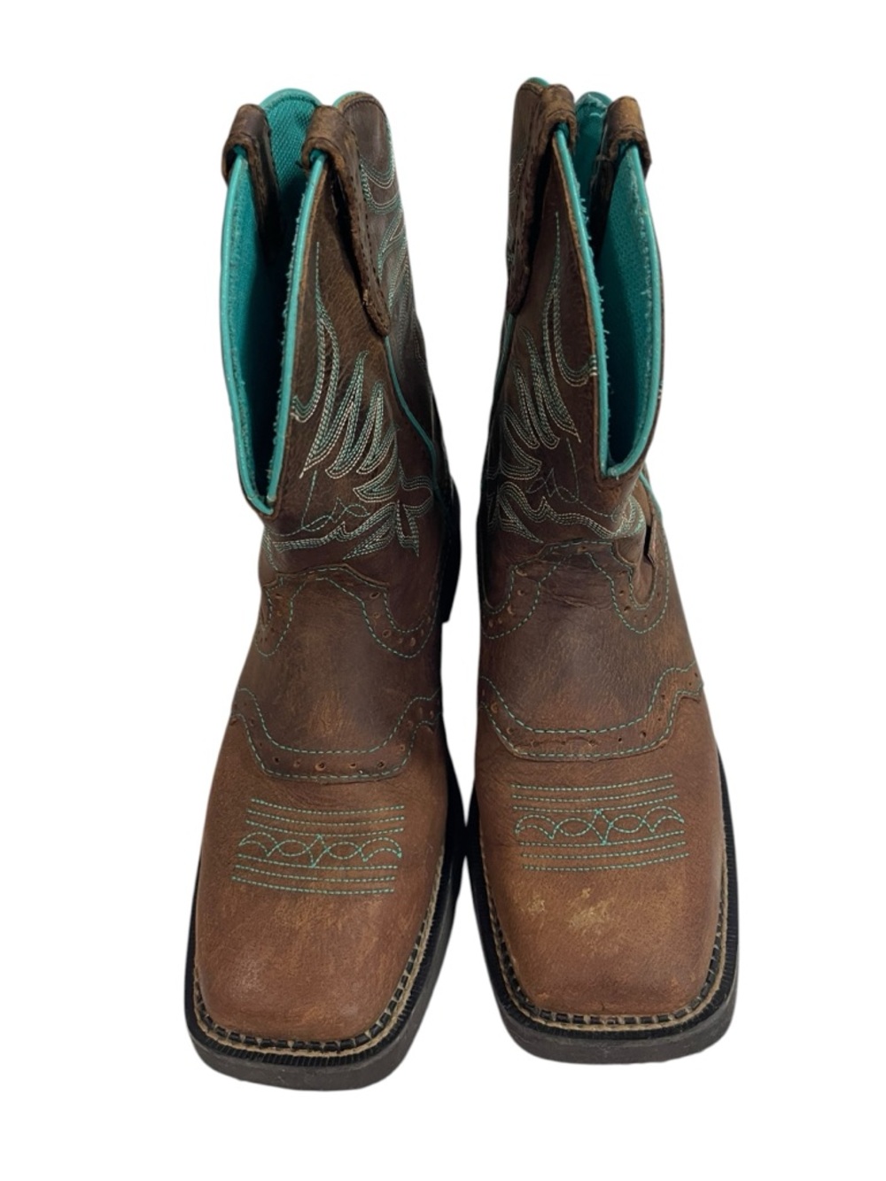 Justin Mandra Chocolate Western square Boots L9624 Leather 9.5B - Picture 2 of 14